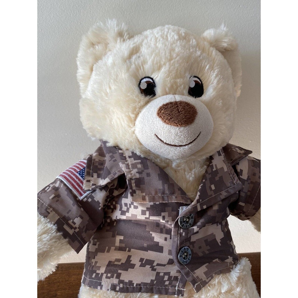 Build A Bear Workshop Camo Military Army American Flag Teddy Bear Plush 15"